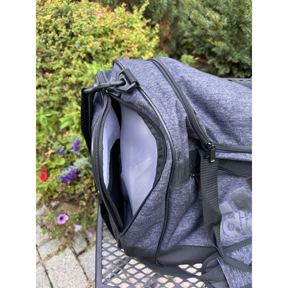 Adidas Gray & Black Signature Logo & Crossbody Strap Defender Duffel Bag Size L